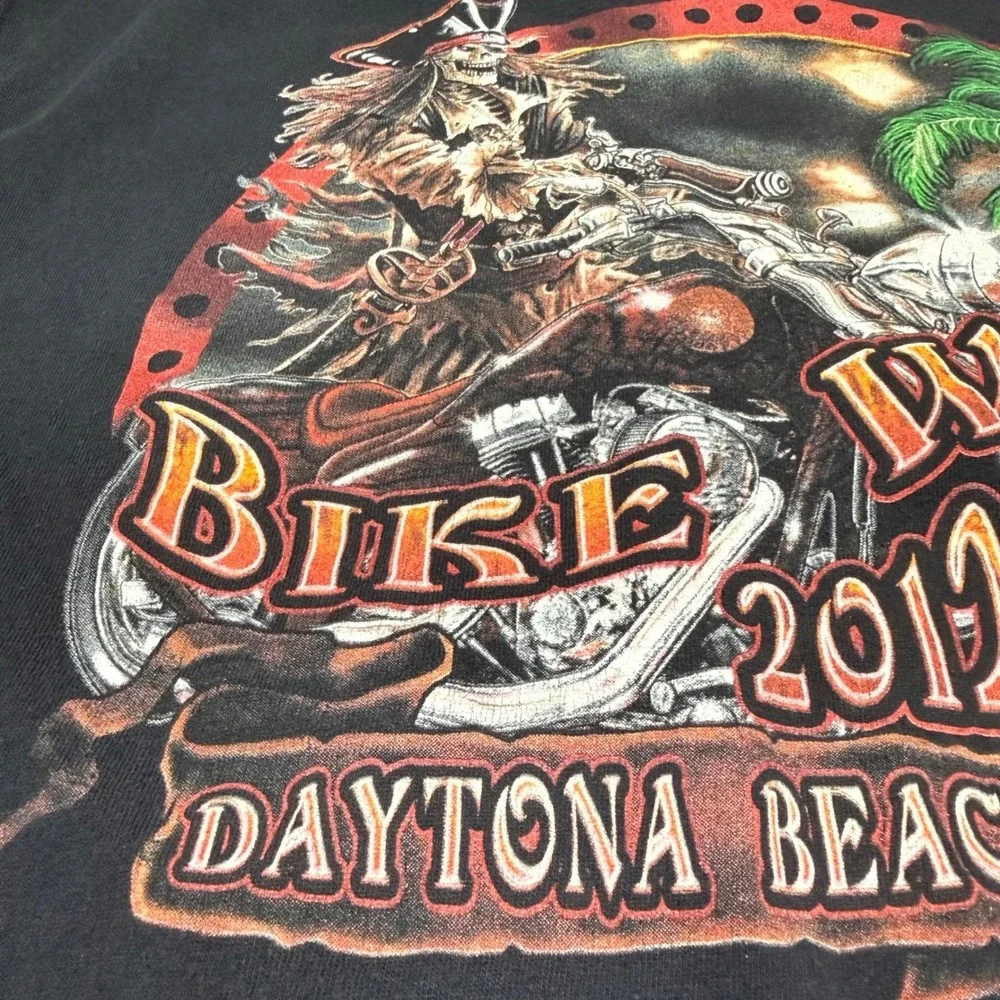 Daytona Beach Bike Week T Shirt Mens 2XL Black 2012‎ Pirate Skeleton Motorcycle